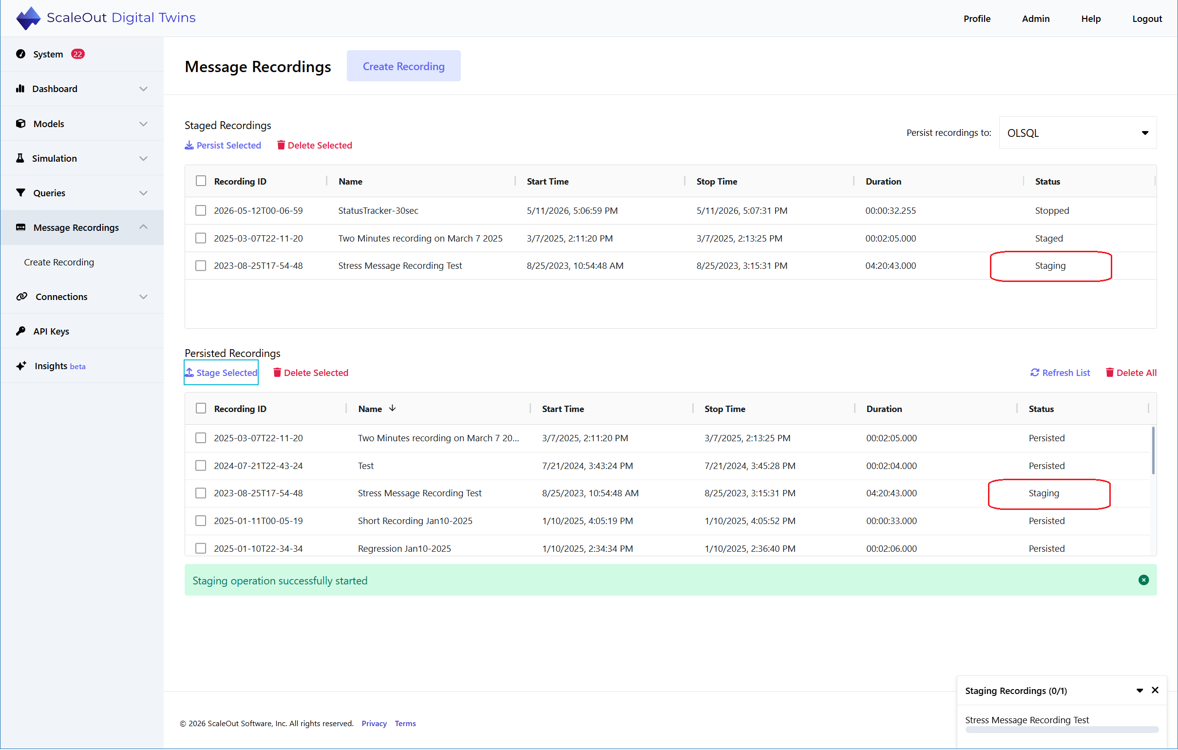 Staging Message Recordings
